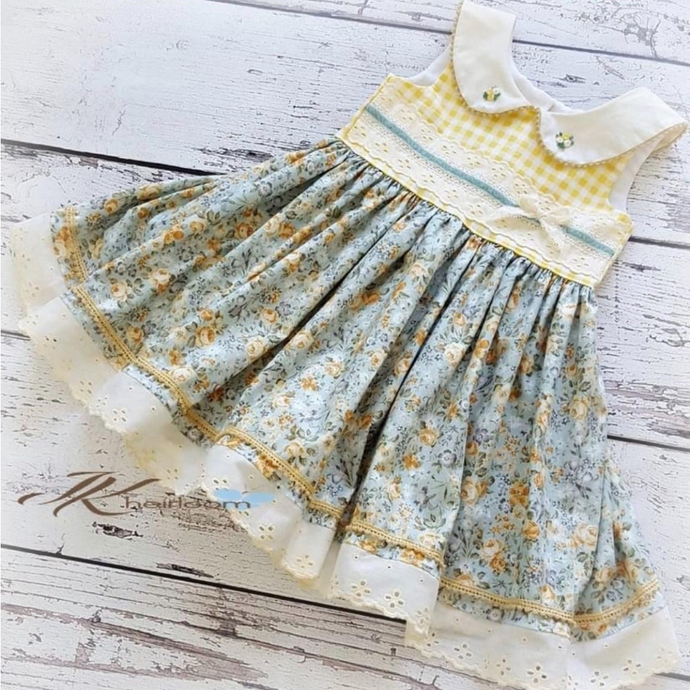 JK Heirloom Yellow Floral Girls Boutique Dress Size 6